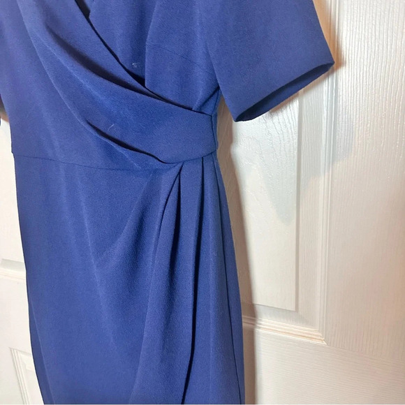 ADRIANNA PAPELL V-Neck Side Ruched Faux Wrap Navy Dress Size 4 Retail $160 - Picture 5 of 15